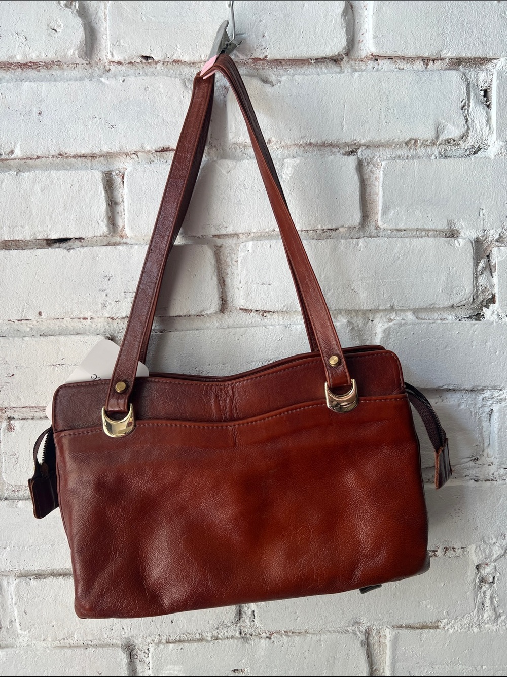 Vintage Brown Leather Shoulder Bag with Gold Hardware